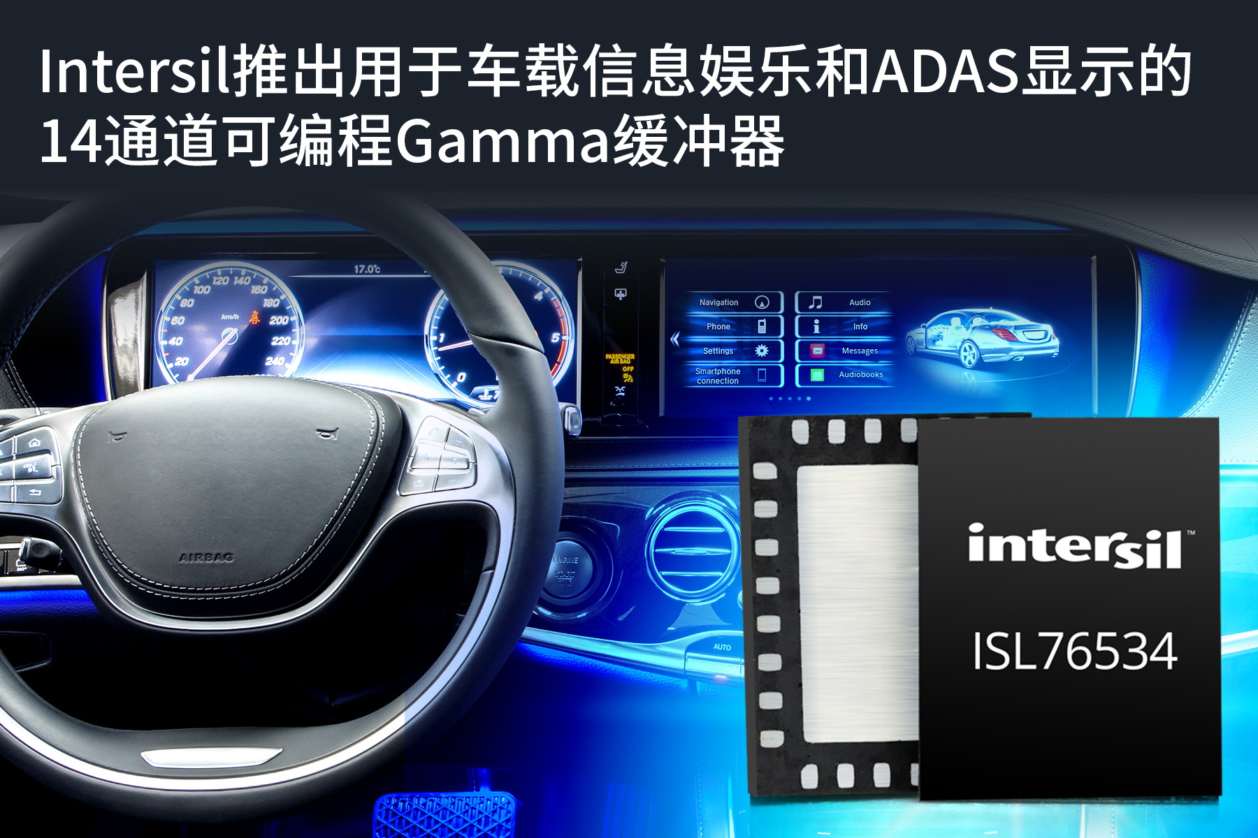 Intersil推出用于车载信息娱乐和ADAS显示的14通道可编程Gamma缓冲器