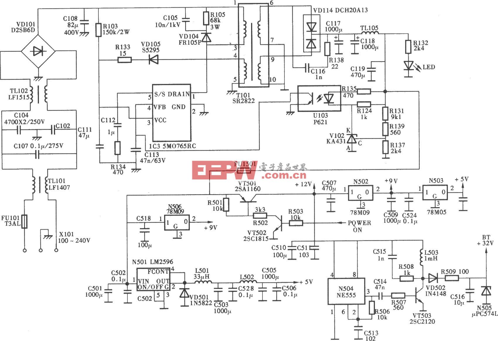 厦华L22A1K型数字高清液晶彩电开关电源(5M0765RC)电路