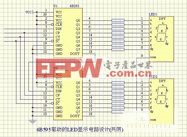 LED-6B595驱动的LED显示电路设计（共阴）