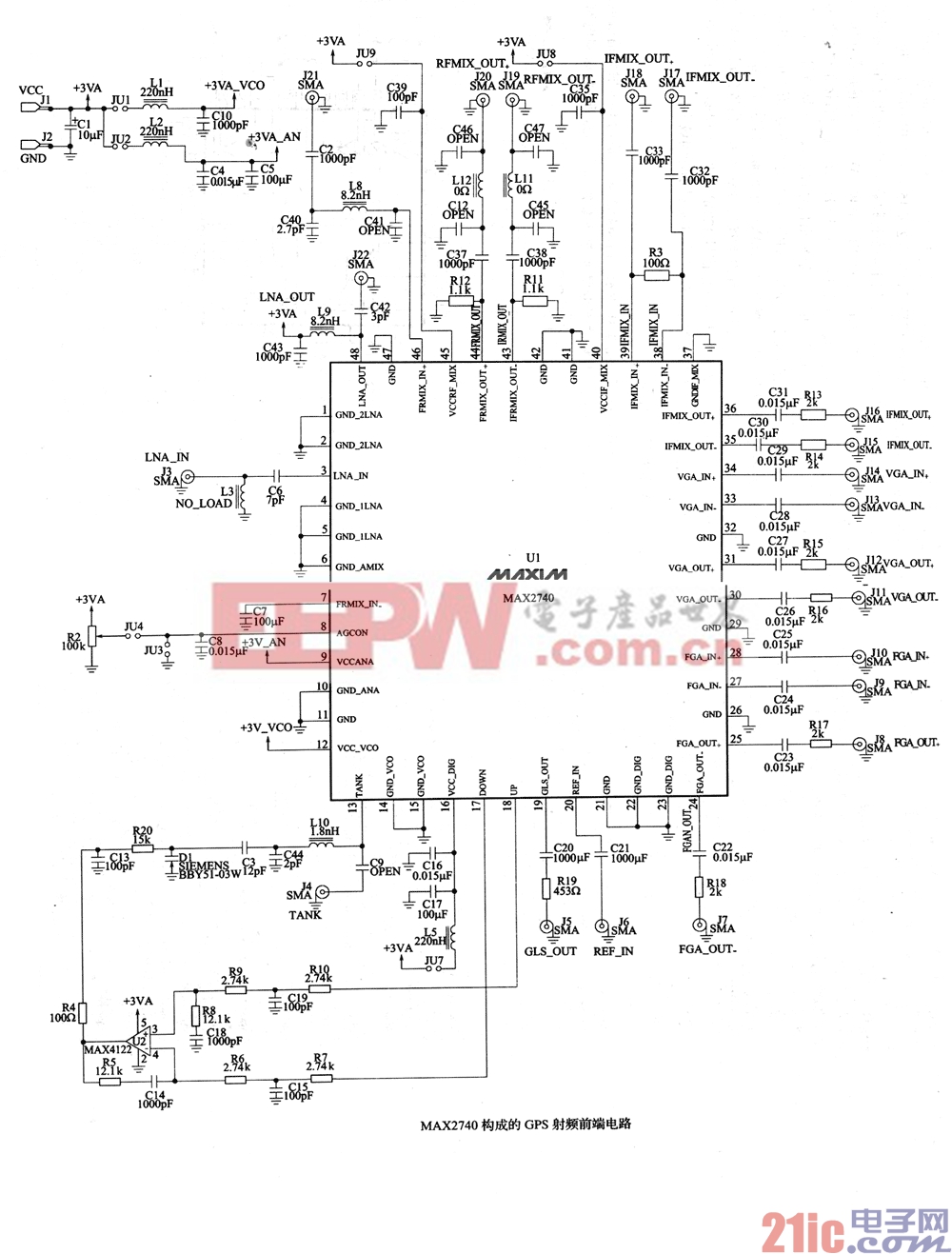MX2740构成的GPS射频前端电路图