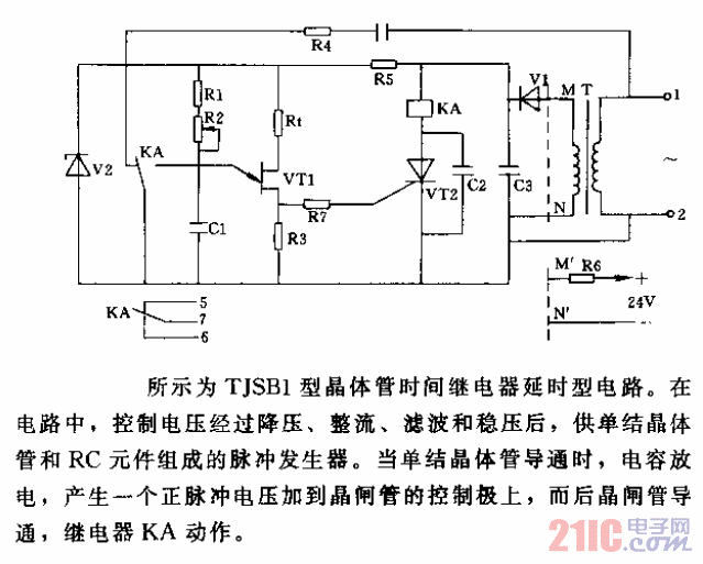 TJSB1型晶体管时间继电器延时型电路