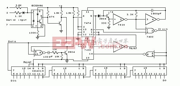 PC机串行接收器电路（57.6K波特率/的TTL及CMOS）